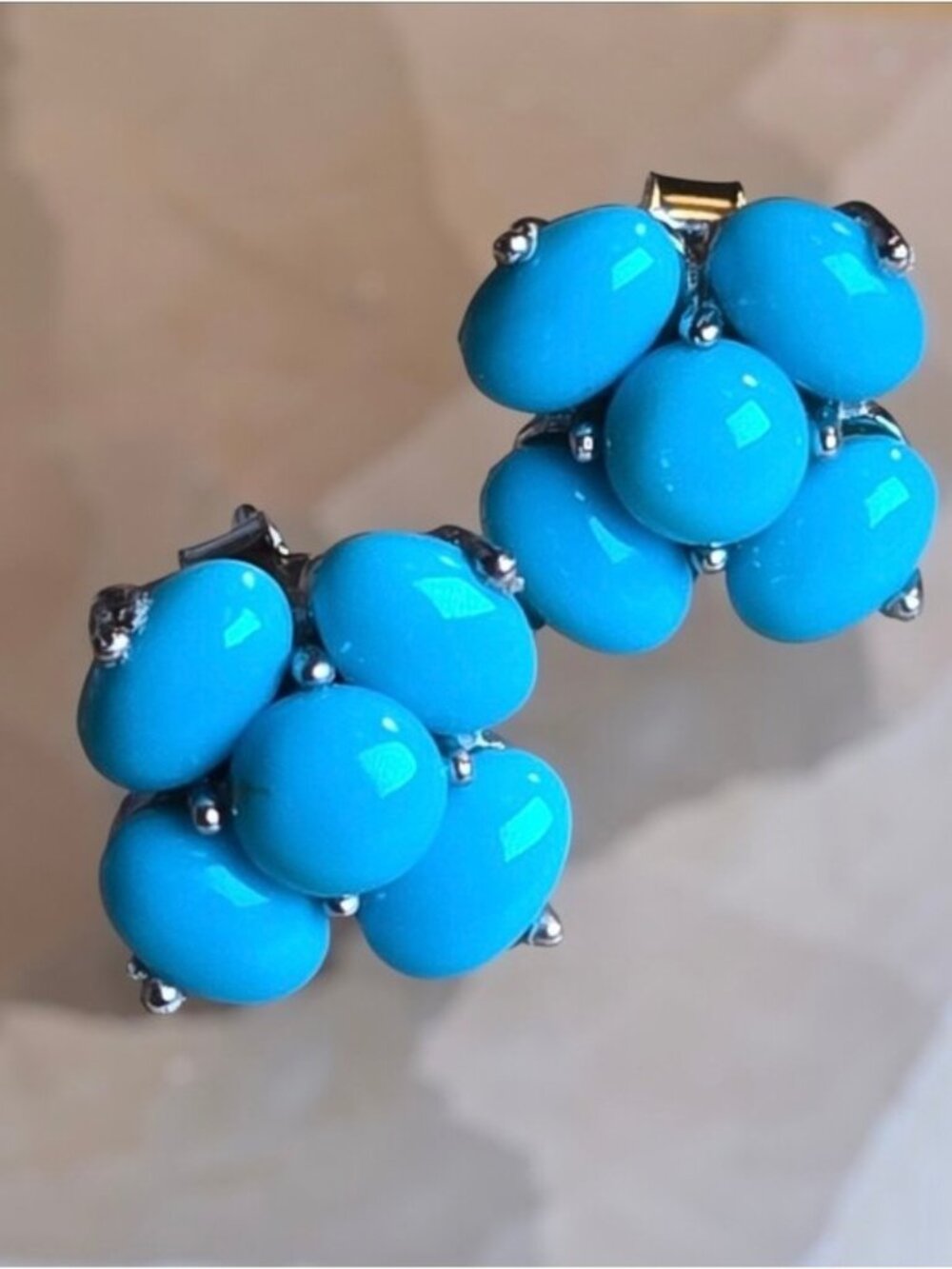 925 Sterling Silver Earrings 11x11mm with Natural Turquoise